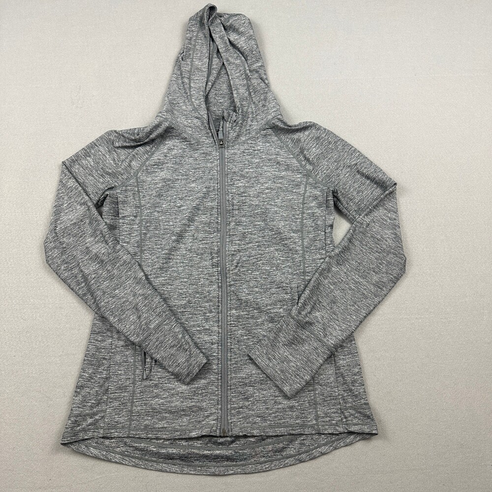 Athleta Jacket Women Small Gray Heather Full Zip Performance Hood Pockets S